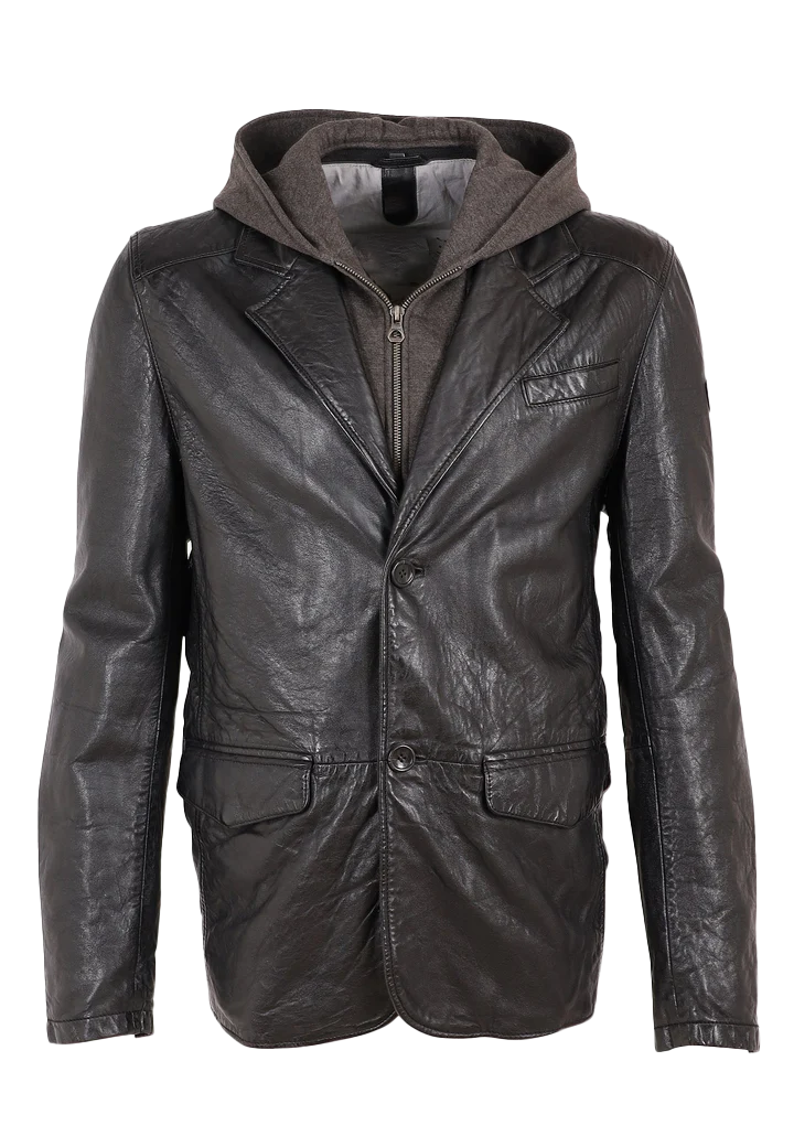 Lorenzo Men's Black Hooded Leather Jacket