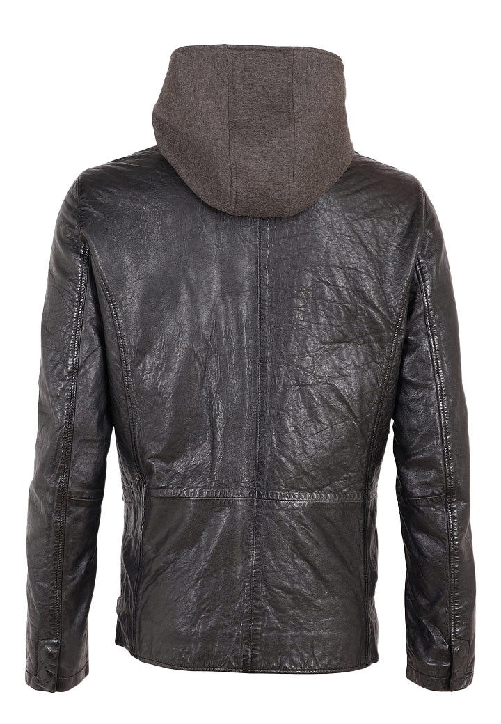 Lorenzo Men's Black Hooded Leather Jacket