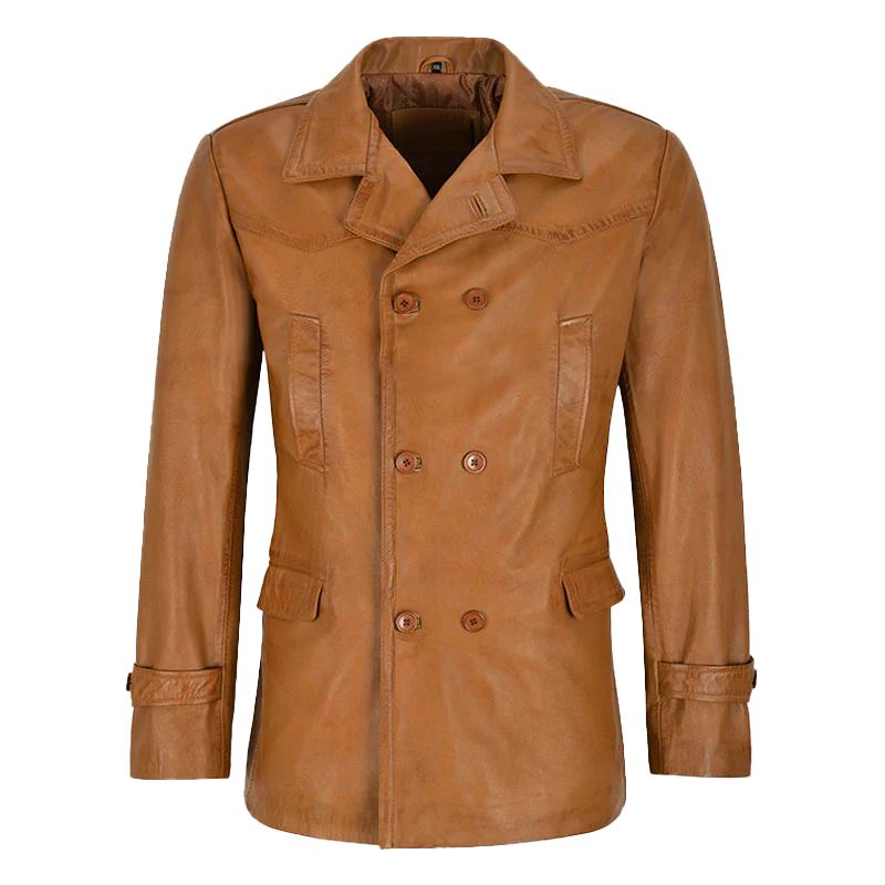 Markus Men's Tan Double Breasted Leather Blazer