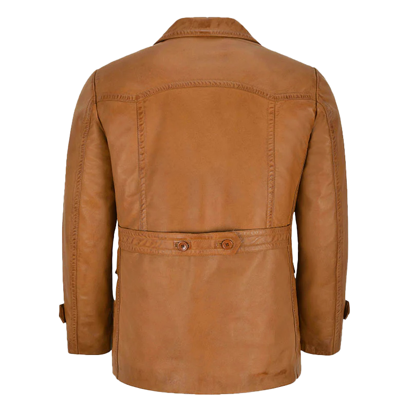 Markus Men's Tan Double Breasted Leather Blazer