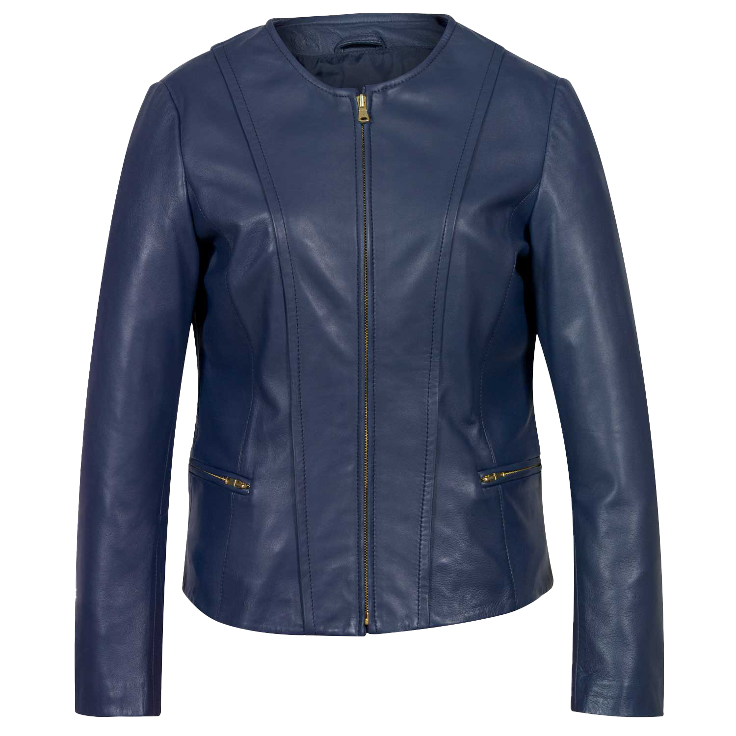 Nevaeh Ladies Blue Collarless Leather Jacket