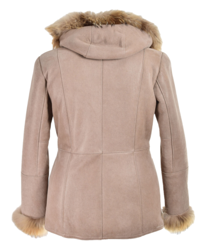 Nina Women's Beige Hooded Shearling Leather Coat