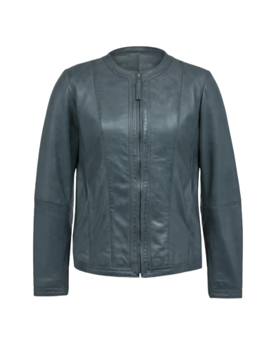 Nora Women's Grey Collarless Leather Jacket