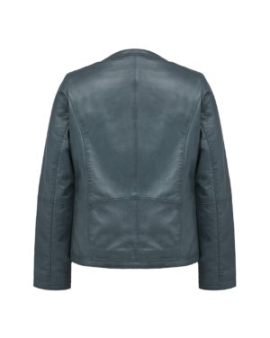 Nora Women's Grey Collarless Leather Jacket