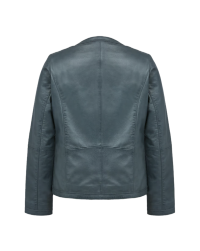 Nora Women's Grey Collarless Leather Jacket