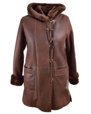 Presley Women's Brown Hooded Shearling Leather Coat