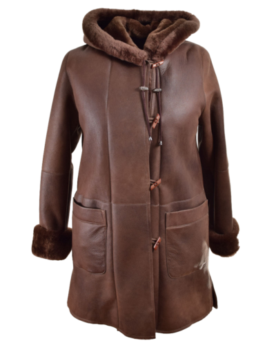 Presley Women's Brown Hooded Shearling Leather Coat