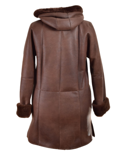 Presley Women's Brown Hooded Shearling Leather Coat