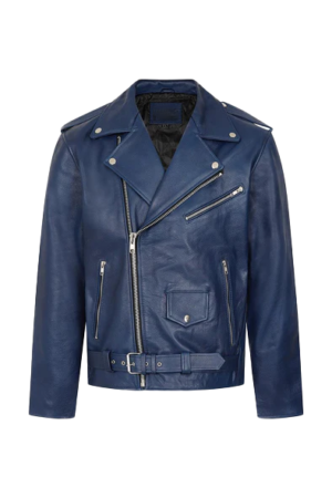 Rodolfo Men's Blue Biker Leather Jacket