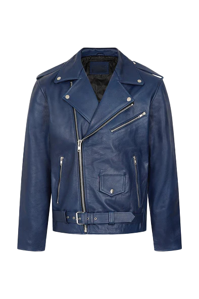 Rodolfo Men's Blue Biker Leather Jacket