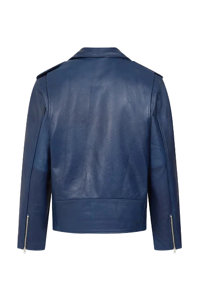 Rodolfo Men's Blue Biker Leather Jacket