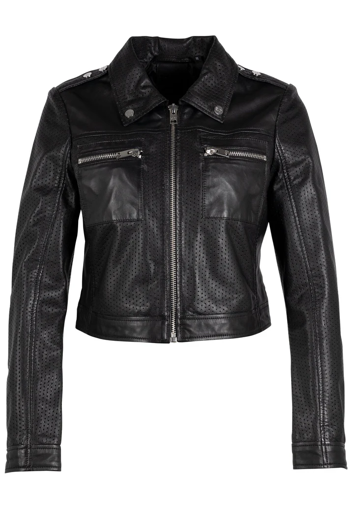 Savion Women's Black Cropped Leather jacket