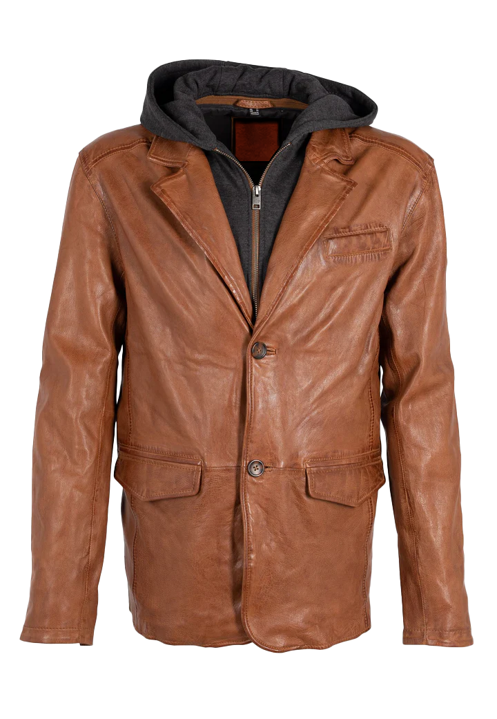 Simeon Men's Hooded Leather Jacket