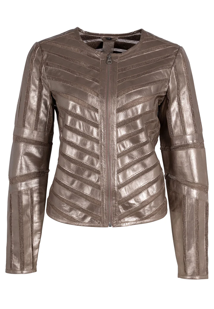 Tatum Women's Brown Collarless Leather Jacket