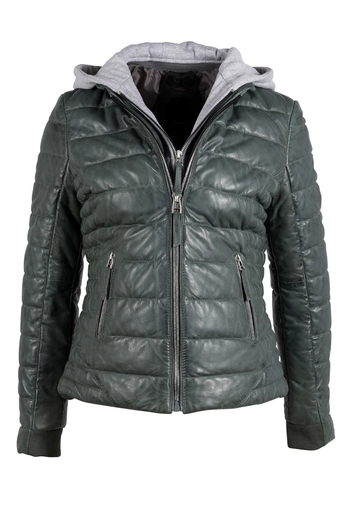 Valery Women's Green Hooded Leather Jacket