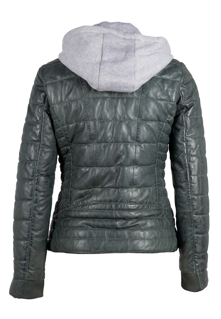 Valery Women's Green Hooded Leather Jacket