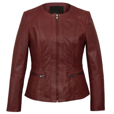 Yaretzi Ladies Maroon Collarless Leather Jacket