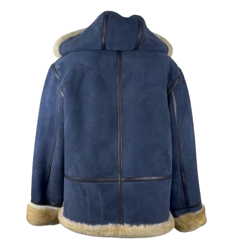 Zaire Men's Navy Blue Hooded Shearling Pilot Coat