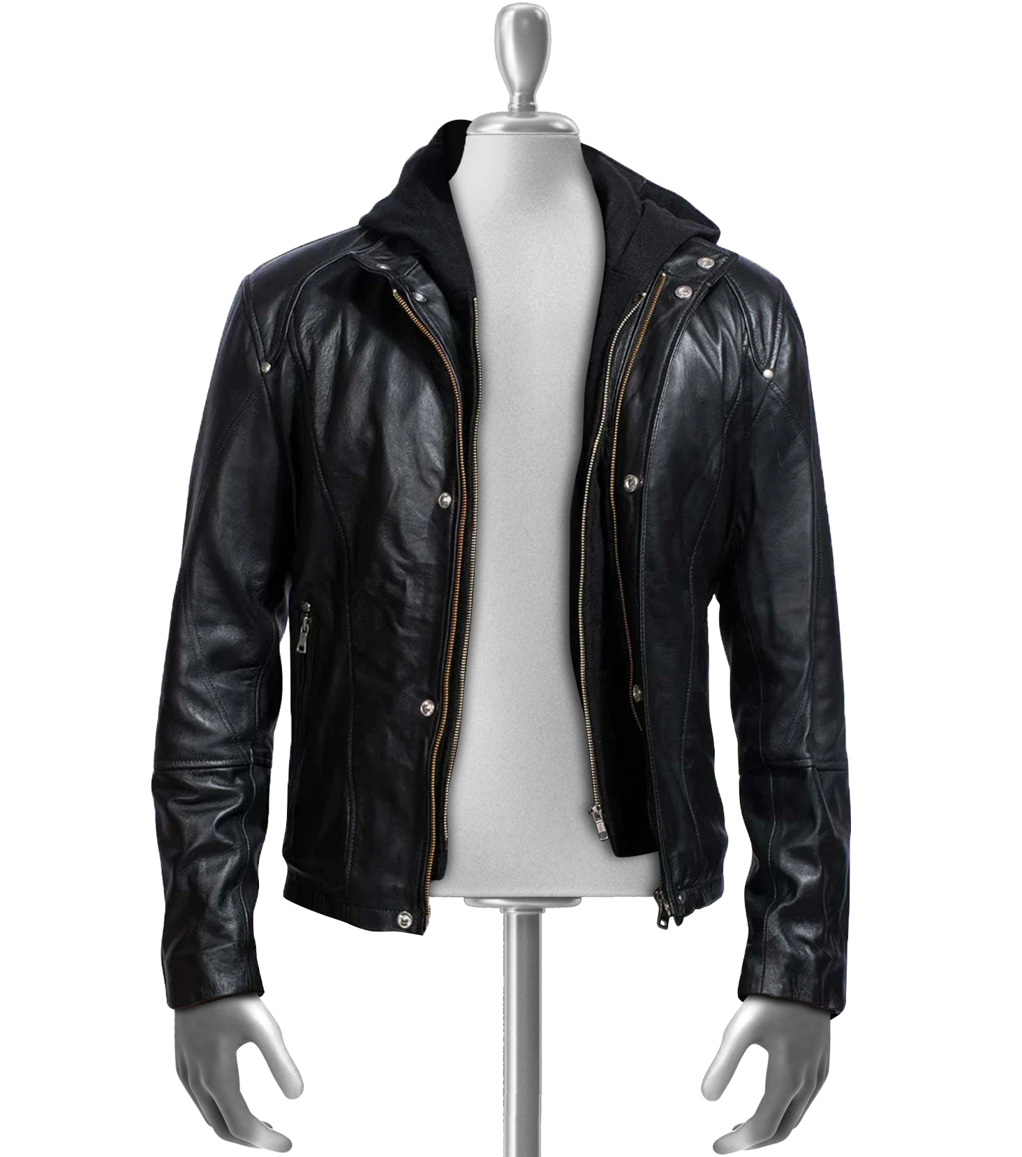 Black Leather Hooded Jacket