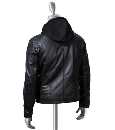 Black Leather Hooded Jacket