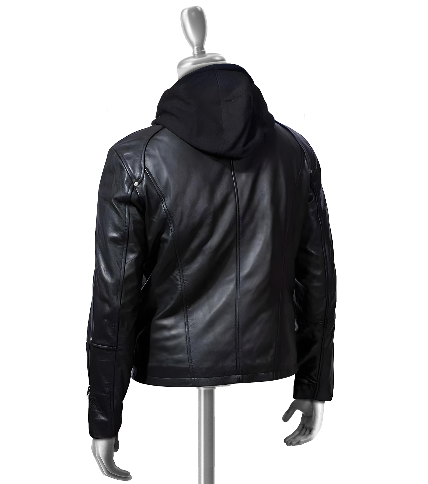 Black Leather Hooded Jacket