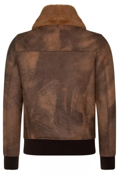 Jaxon Men’s Brown Sheepskin Bomber Leather Jacket