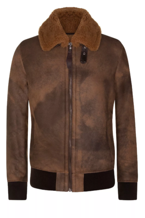 Jaxon Men's Brown Sheepskin Bomber Leather Jacket