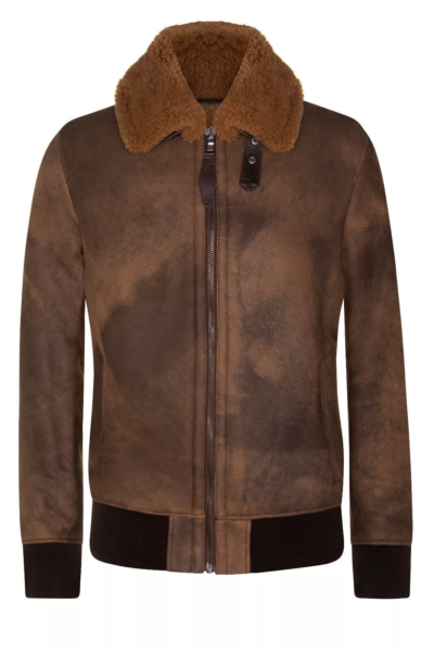 Jaxon Men’s Brown Sheepskin Bomber Leather Jacket