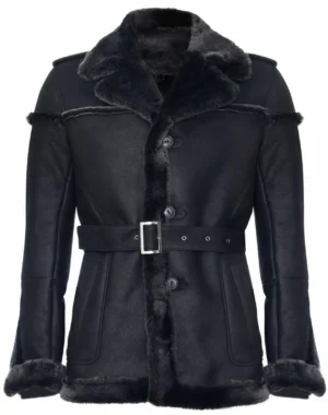 Tristan Men’s Black Shearling Leather Coat