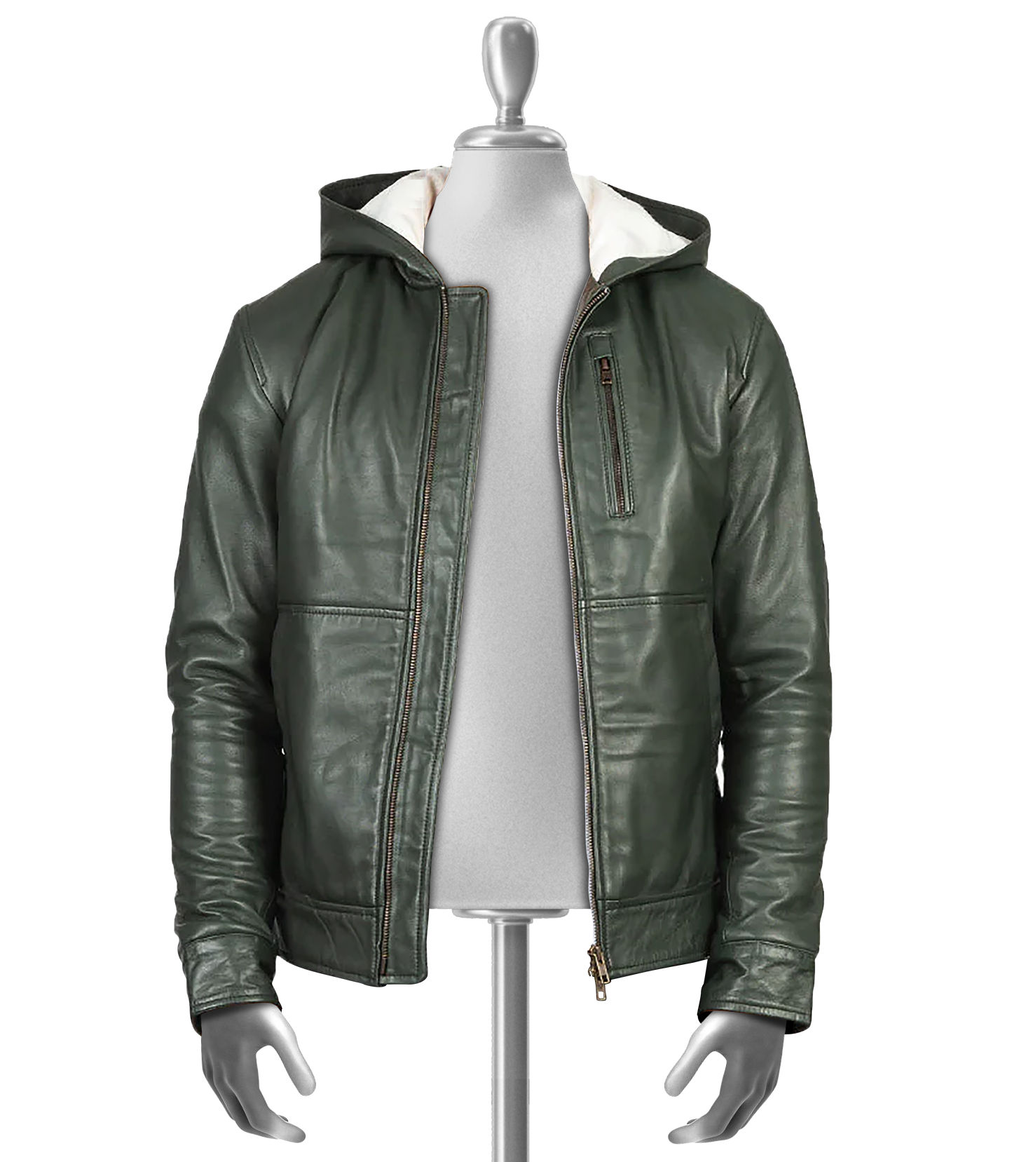 Caldwell Men's Green Hooded Bomber Leather Jacket