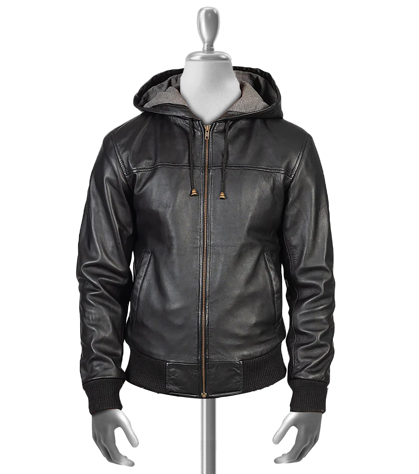 Zane Black Hooded Bomber Leather Jacket