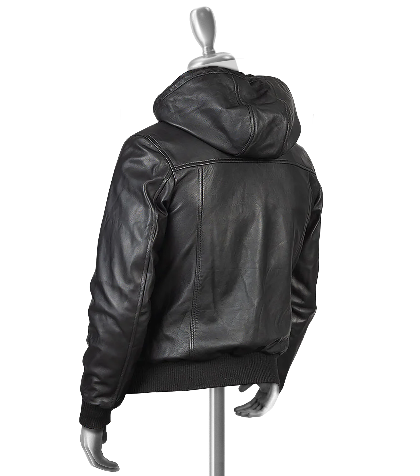 Zane Black Hooded Bomber Leather Jacket