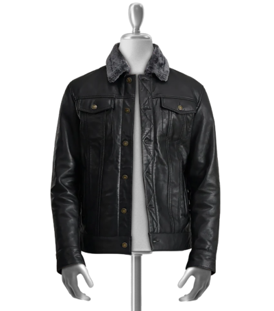 Efren Men's Black Shearling Leather Jacket