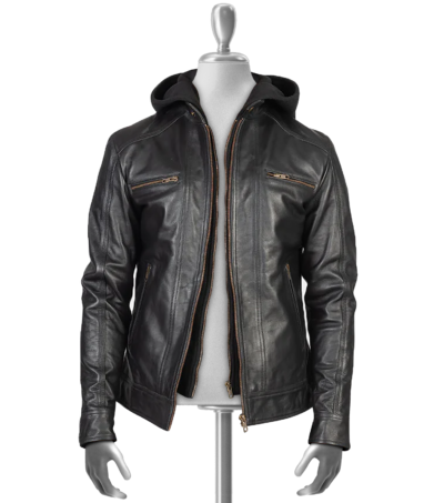 Evander Men's Hooded Moto Leather Jacket