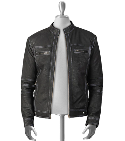 Fyodor Men's Black Distressed Leather Jacket