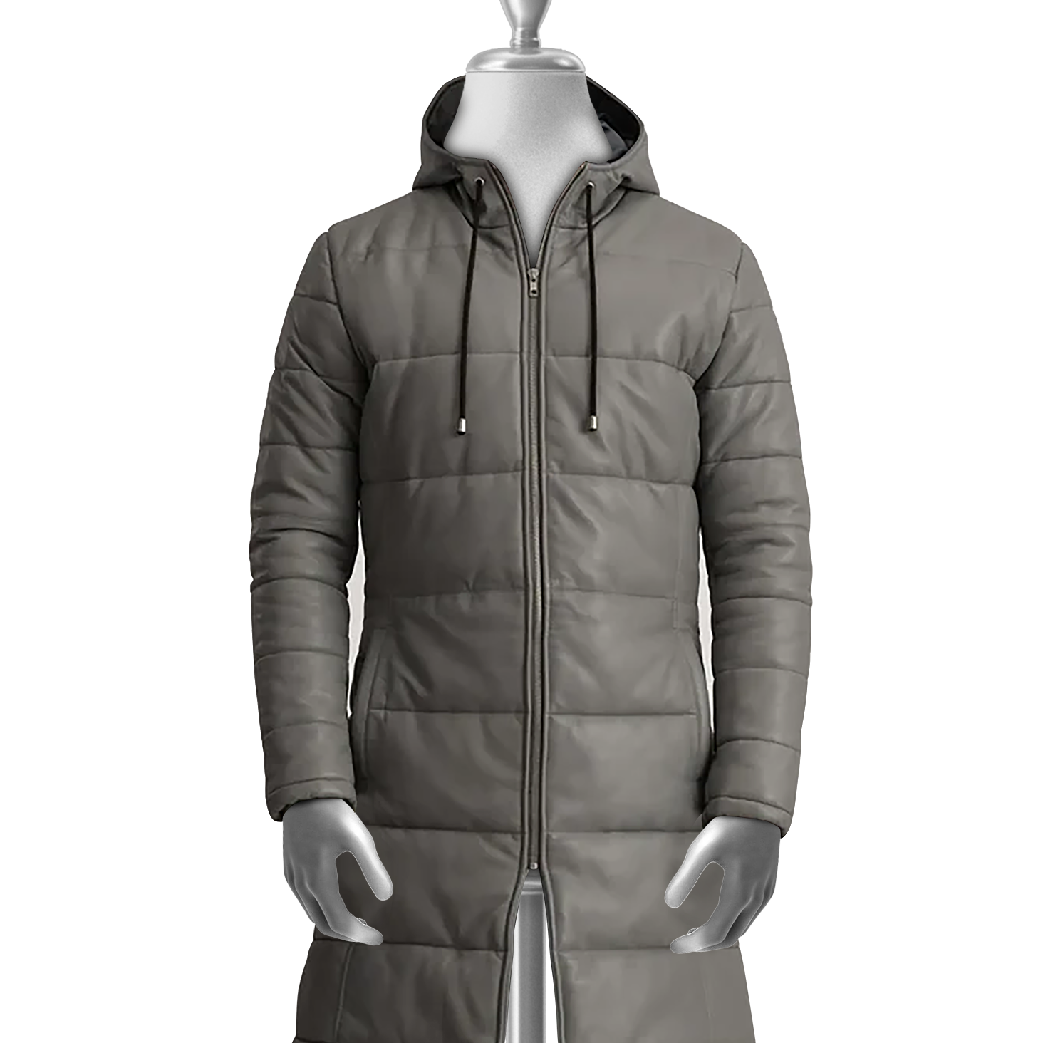 Leather Hooded Grey Coat Grey Leather And Shearling Coat With Hood