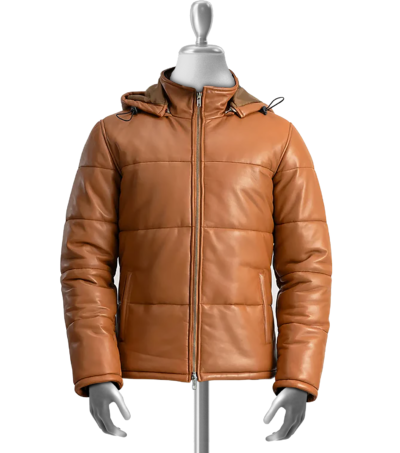Leopold Men's Hooded Puffer Leather Jacket