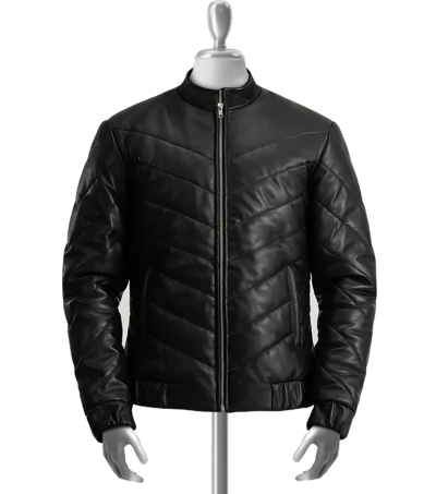 Llewellyn Men's Black Puffer Leather Jacket