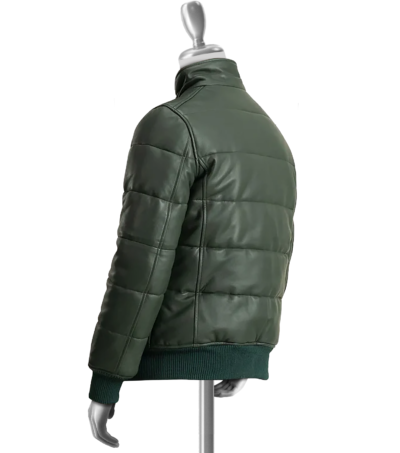 Maven Men’s Green Bomber Puffer Leather Jacket
