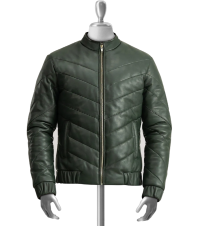 Peregrine Men’s Green Puffer Leather Jacket