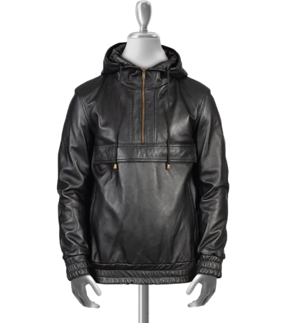 Reginald Men's Black Hooded Pullover Leather Jacket