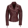 Birdie Ladies Burgundy Biker Leather Jacket