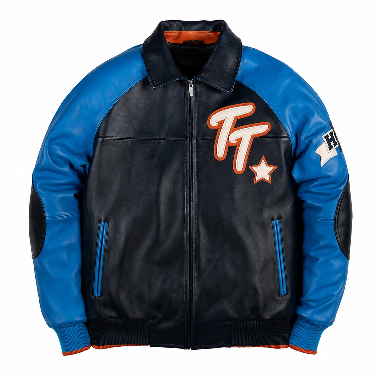 Blue & Black Premium Leather Varsity Jacket