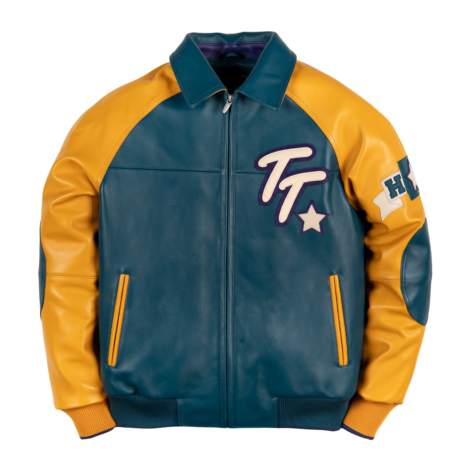 Yellow & Green Club Varsity Leather Jacket
