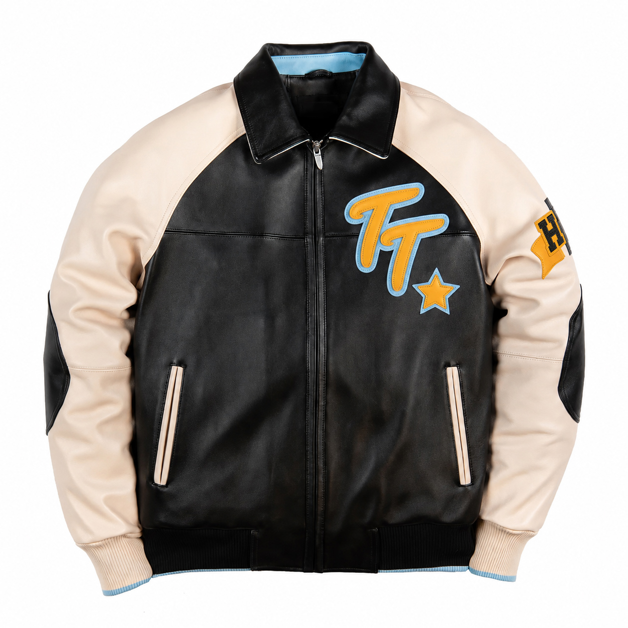 Black & Ivory Top Club Leather Varsity Jacket